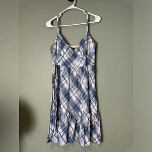 American Living Women’s Blue Plaid Ruffle‎ Sundress Size 8 Spaghetti Straps
